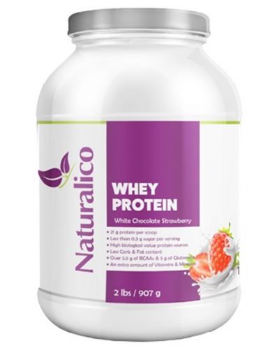 Whey Protein, бял шоколад с ягода, 907 g, Naturalico - 1