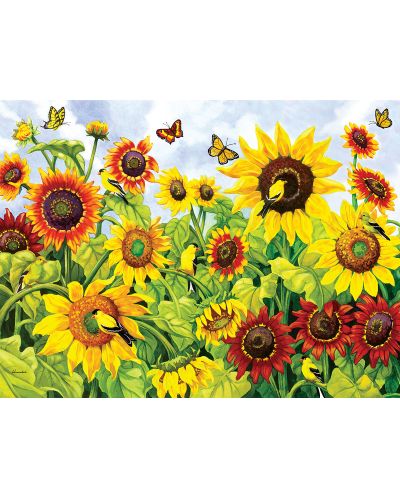 Пъзел SunsOut от 1000 части - Слънчогледи и пеперуди, Нанси Уърнърсбек - 1