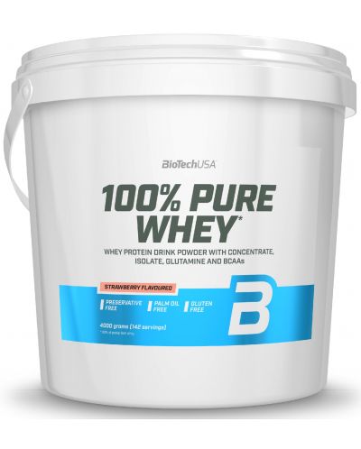 100% Pure Whey, ягода, 4000 g, BioTech USA - 1