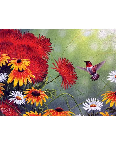 Пъзел SunsOut от 1000 части - Колибри и червени цветя, Ейбрахам Хънтър - 1