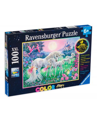 Светещ пъзел Ravensburger от 100 XXL части - Еднорози на лунна светлина