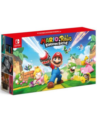 Nintendo Switch + Mario and Rabbids Kingdom Battle - Red & Blue - 1