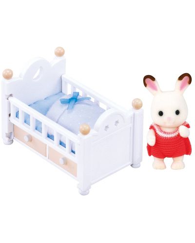 Фигурка за игра Sylvanian Families - Бебе зайче, Chocolate, с бяло легло - 2