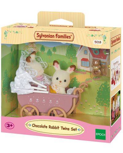 Комплект фигурки Sylvanian Families - Зайчета близнаци, Chocolate, с количка