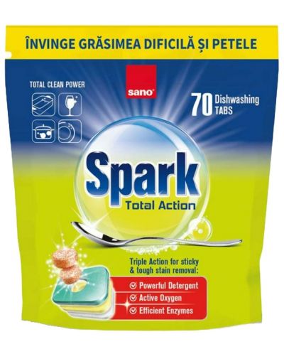 Таблетки за съдомиялна Sano - Spark Total Action, 70 броя - 1