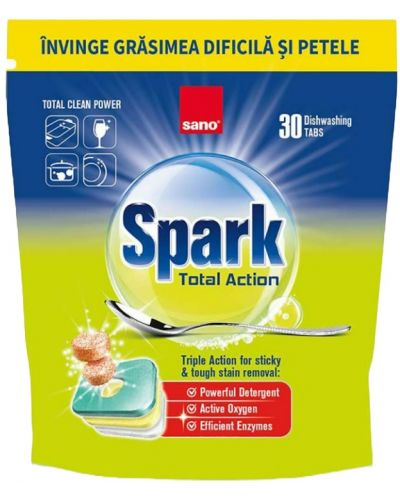 Таблетки за съдомиялна Sano - Spark Total Action, 30 броя - 1