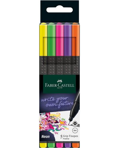 Тънкописец Faber-Castell Grip - 0.4 mm, неонов, 5 цвята - 1