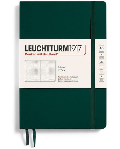 Тефтер Leuchtturm1917 Natural Colors - A5, тъмнозелен, страници на точки, меки корици - 1