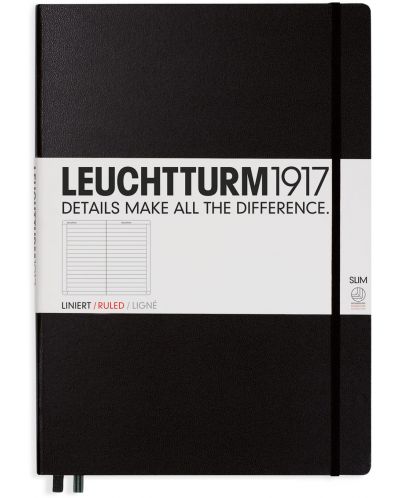 Тефтер Leuchtturm1917 Master Slim - А4+, линиран, Black - 1
