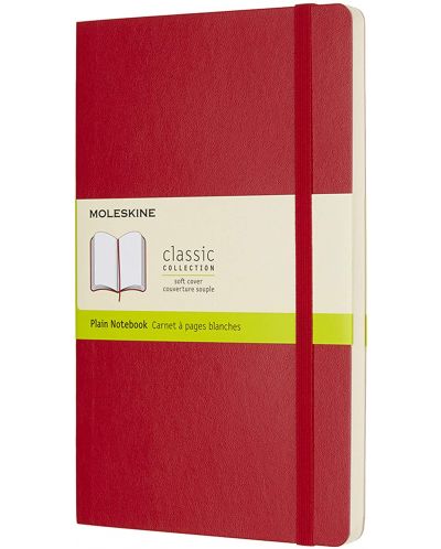 Тефтер с меки корици Moleskine Classic Plain - Червен, бели листове - 1