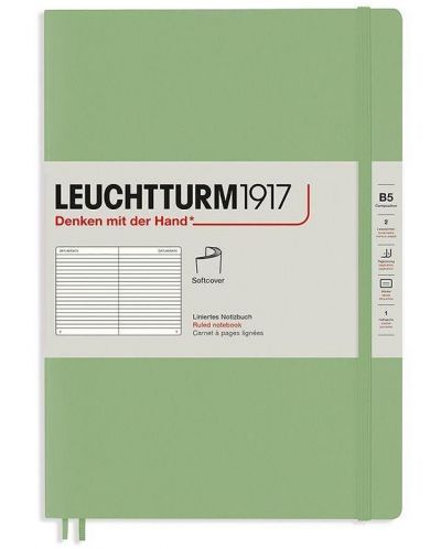 Тефтер Leuchtturm1917 Composition - B5, светлозелен, линиран, меки корици - 1
