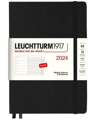 Тефтер Leuchtturm1917 Weekly Planner and Notebook - A5, черен, 2024 - 1
