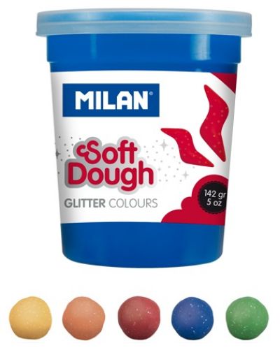 Тесто за моделиране Milan - Soft Dough Glitter, 5 цвята х 142 g - 2