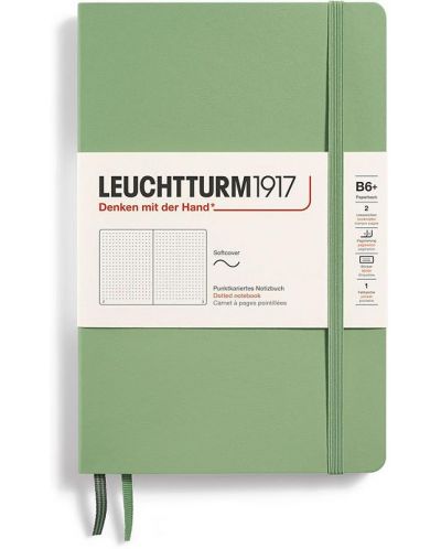 Тефтер Leuchtturm1917 Paperback - B6+, светлозелен, страници на точки, меки корици - 1