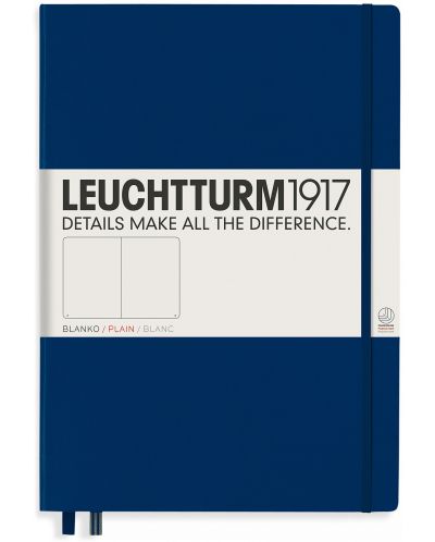 Тефтер Leuchtturm1917 Master Classic - А4+, бели страници, син - 1