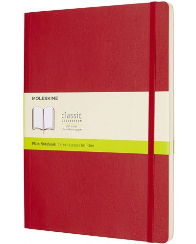 Тефтер с меки корици Moleskine Classic Plain XL - Червен, бели листове - 1