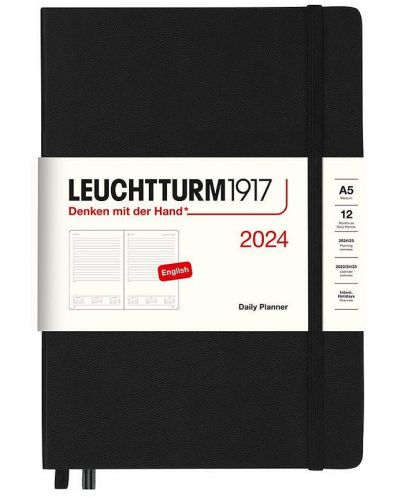 Тефтер Leuchtturm1917 Daily Planner - А5, черен, 2024 - 1