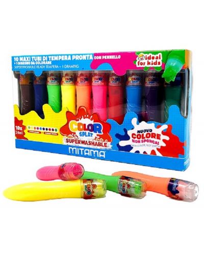 Темперни бои Mitama - Color Splat, измиващи се,  5 + 5 неонови цвята - 1