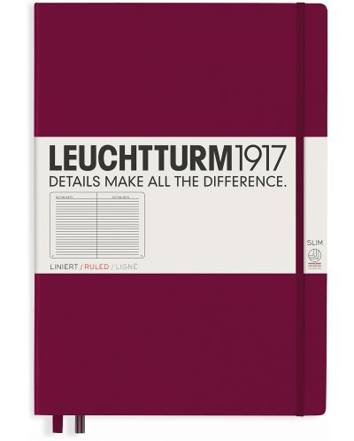 Тефтер Leuchtturm1917 Master Slim - А4+, линиран, Port Red - 1