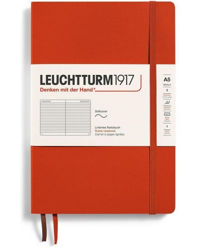 Тефтер Leuchtturm1917 Natural Colors - A5, червен, линиран, меки корици - 1