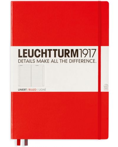 Тефтер Leuchtturm1917 Master Classic - А4+, линиран, червен - 1