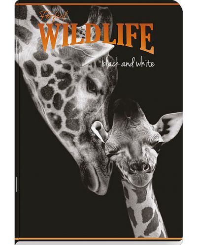 Тетрадка Black&White - Wildlife, А4, 60 листа, широки редове, асортимент - 1