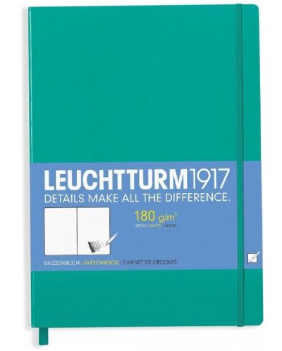 Тефтер Leuchtturm1917 Sketchbook Master - А4+, бели страници, Emerald - 1