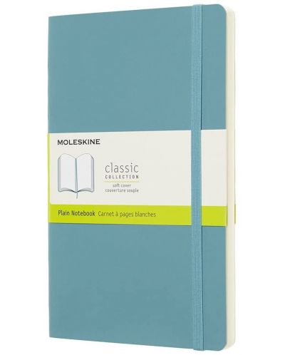 Тефтер с меки корици Moleskine Classic Plain - Светлосин, бели листове - 1