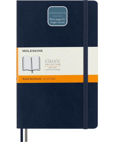 Тефтер с меки корици Moleskine Classic Ruled Expanded - Тъмносин, редове - 1