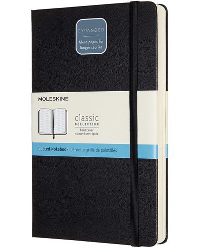 Тефтер с твърди корици Moleskine Classic Dotted Expanded Version - Черен, страници на точки - 1