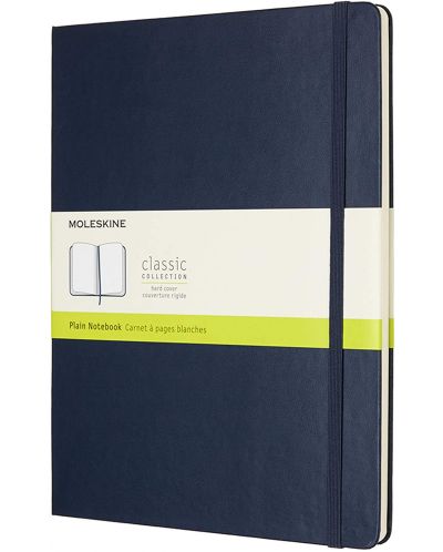 Тефтер с твърди корици Moleskine Classic Plain XL - Син, бели листове - 1
