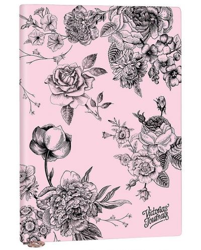 Тефтер Victoria's Journals Florals - Розово и черно, пластична корица, А5 - 1