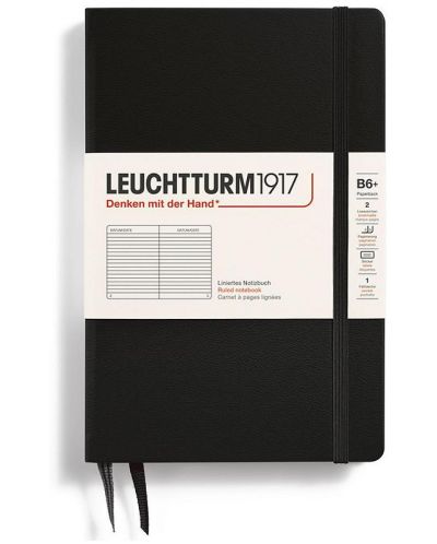 Тефтер Leuchtturm1917  Paperback - B6+, черен, линиран, твърди корици - 1