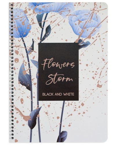 Тетрадка със спирала Black&White Flowers Storm - А4, 105 листа, асортимент - 2