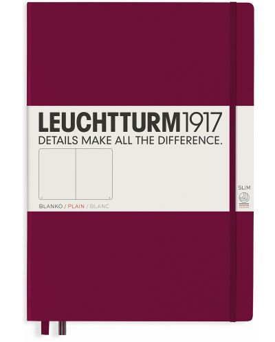 Тефтер Leuchtturm1917 Master Slim - А4+, бели страници, Port Red - 1