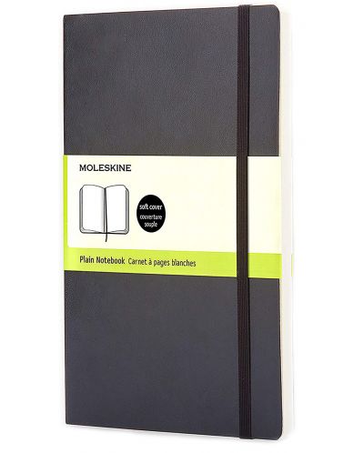 Тефтер с меки корици Moleskine Classic Plain - Черен, бели листове - 1