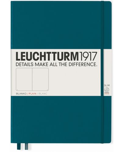 Тефтер Leuchtturm1917 Master Slim - А4+, бели страници, Pacific Green - 1