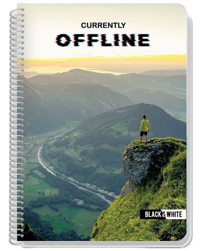 Тетрадка със спирала Black&White Offline - A4, 80 листа, широки редове, асортимент - 1