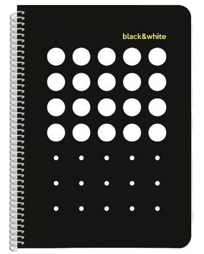 Тетрадка със спирала Black&White Exclusive Dots - А5, 80 листа, широки редове, асортимент - 5