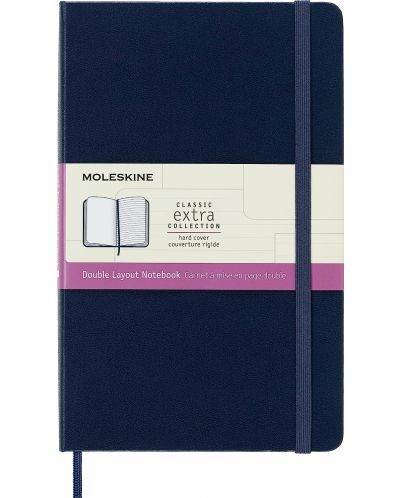 Тефтер с твърди корици Moleskine Classic Extra - Тъмносин, комбинирани страници - 1