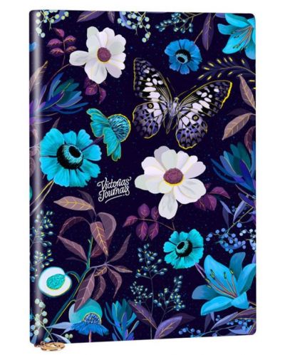 Тефтер Victoria's Journals Florals - Сини цветя, пластична корица, на редове, 96 листа, А6 - 1