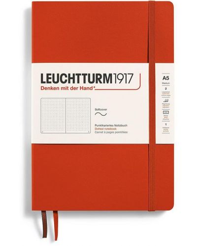 Тефтер Leuchtturm1917 Natural Colors - A5, червен, страници на точки, меки корици - 1