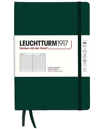 Тефтер Leuchtturm1917 Natural Colors - A5, тъмнозелен, линиран, твърди корици - 1
