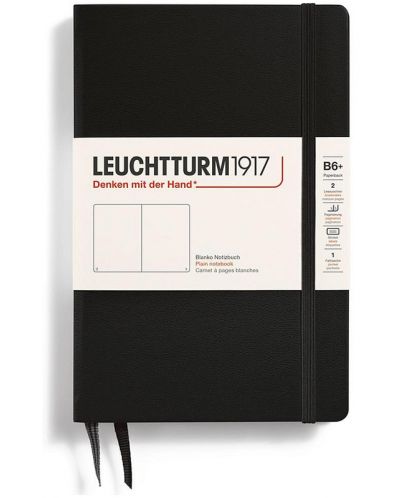 Тефтер Leuchtturm1917 Paperback - B6+, черен, бели листове, твърди корици - 1
