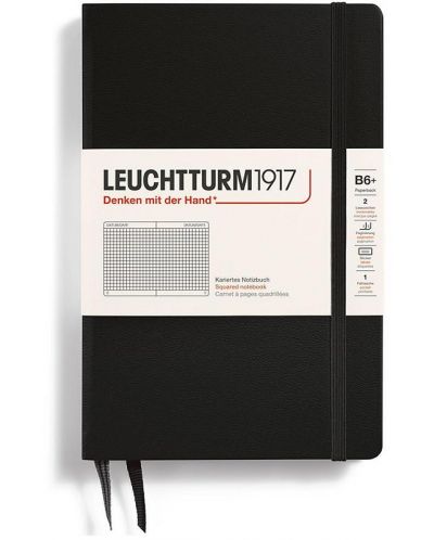 Тефтер Leuchtturm1917 Paperback - B6+, черен, страници на квадрати, твърди корици - 1