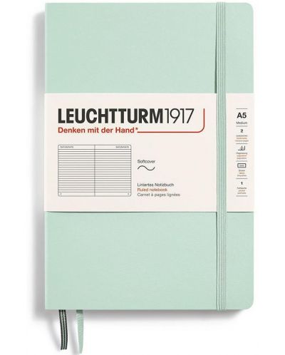 Тефтер Leuchtturm1917 Natural Colors - A5, светлозелен, линиран, меки корици - 1