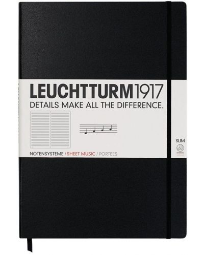 Тефтер Leuchtturm1917 Master Slim - А4+, страници на петолиния, Black - 1