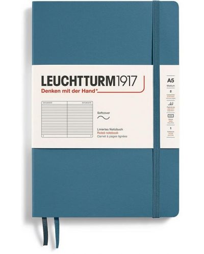 Тефтер Leuchtturm1917 Natural Colors - A5, син, линиран, меки корици - 1