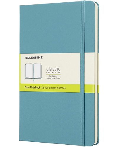 Тефтер с твърди корици Moleskine Classic Plain - Светлосин, бели листове - 1