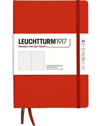 Тефтер Leuchtturm1917 Natural Colors - A5, червен, страници на точки, твърди корици - 1